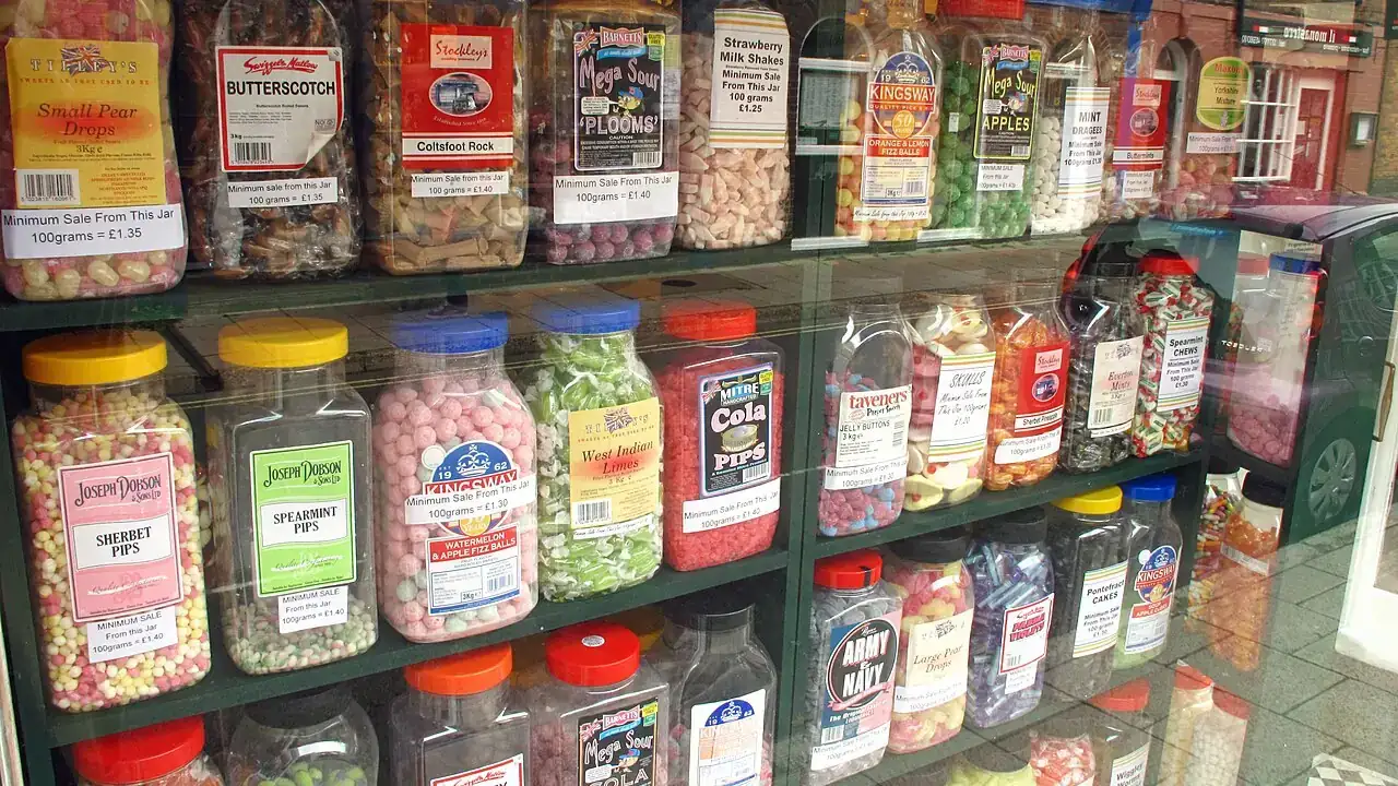 Shelves of lolly jars